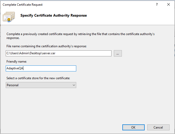 A screenshot of a certificate request
Description automatically generated