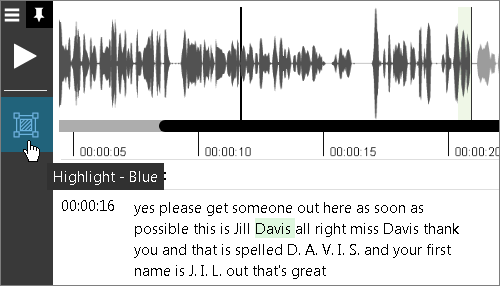 Audio pane showing the highlight - blue button.