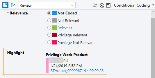 Conditional Coding pane showing the time stamp link.