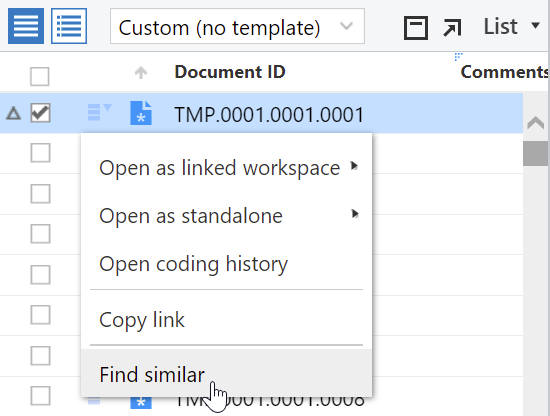 Find similar option in Document ID column