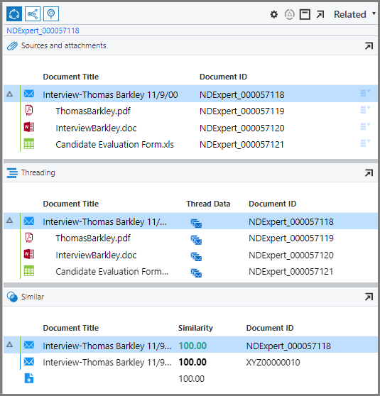 An example of the Related pane
