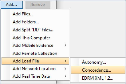 Add load files as evidence into a case