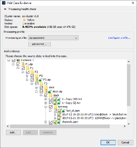 What you can do from the Add Case Evidence dialog